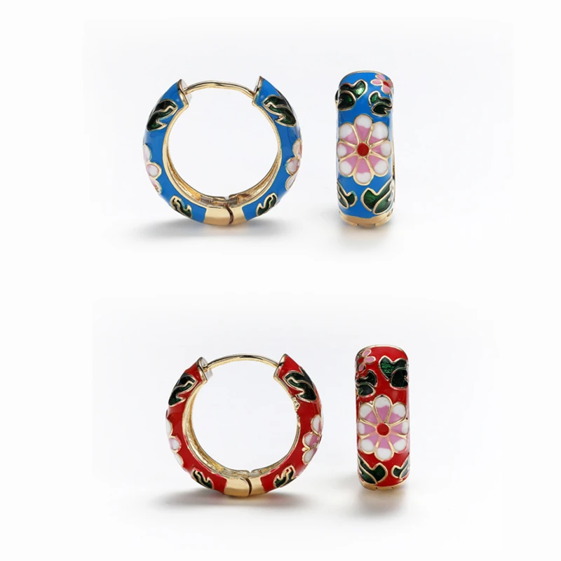 Новая мода эмаль серьги-кольца цветок для женщин в винтажном стиле Бохо круг