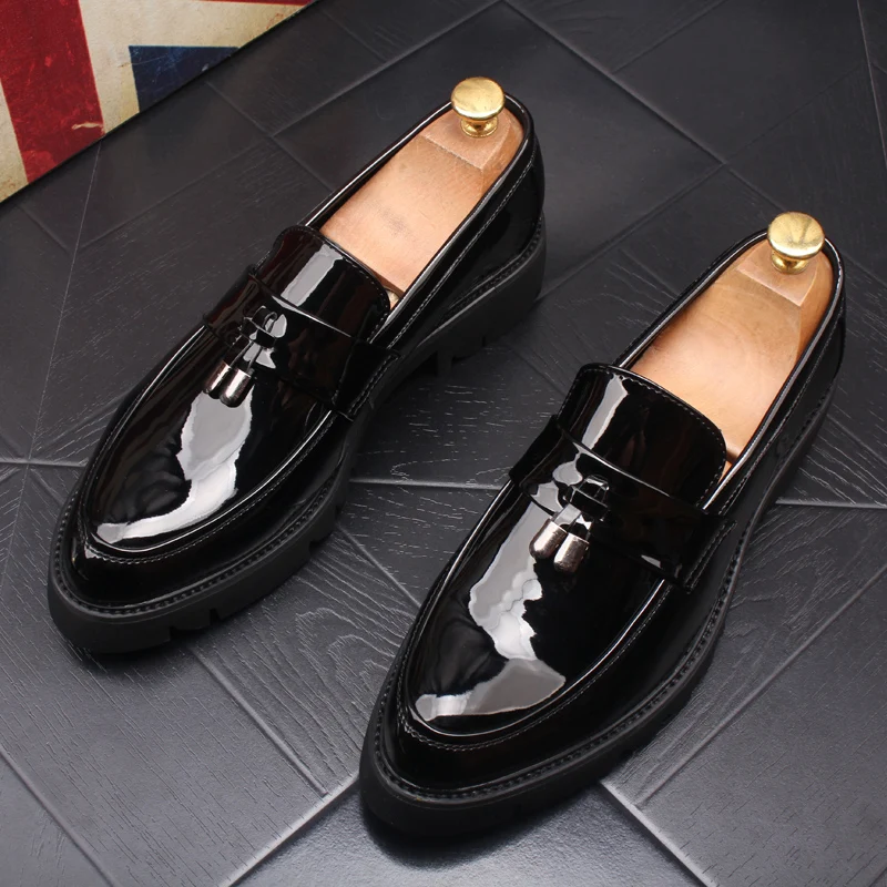 men fashion wedding party dresses black bright patent leather tassel shoes platform oxfords shoe gentleman loafer zapatos male | Обувь