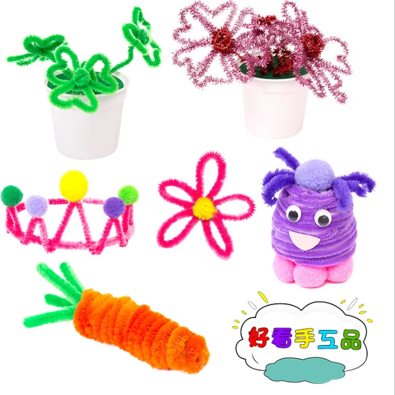 100 штук очистители труб блестящие стебли синели для поделок своими руками украшения необычные детские