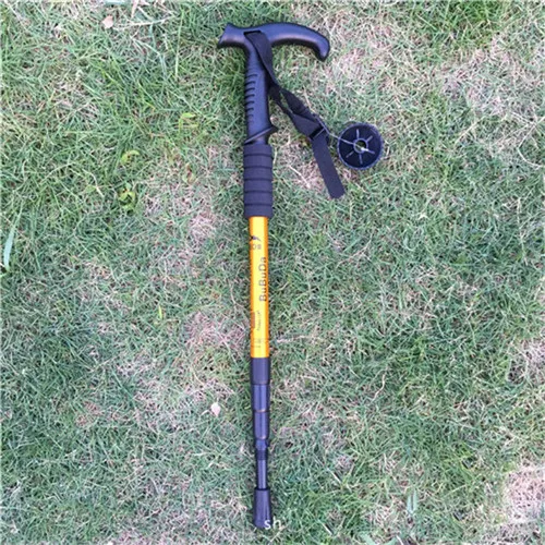 Yellow T-handle Ударопрочность трости телескопические треккинговые походные палки сверхлегкие трости с резиновыми наконечниками протекторы костыль - Цвет: Yellow T-handle
