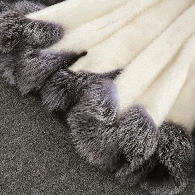 

Plus Fur Size Coat Mink Fur Winter Jacket 6XL Women's Coat Long Parka Faux Fox Fur Hooded Up Slim Jackets