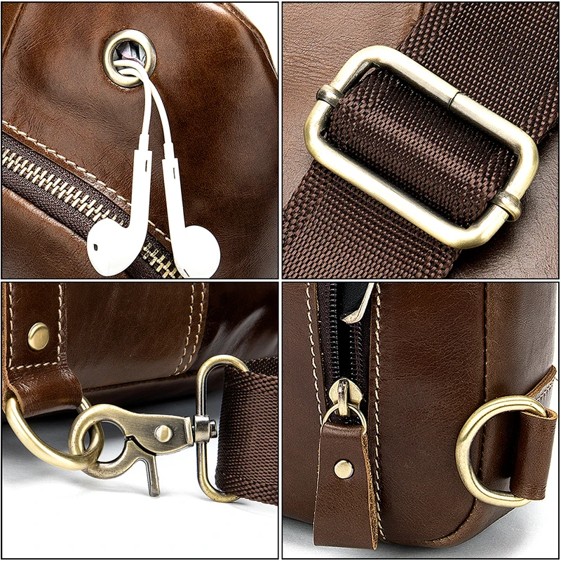 Нагрудные сумки из натуральной кожи для мужчин сумка на одно плечо с usb-зарядкой