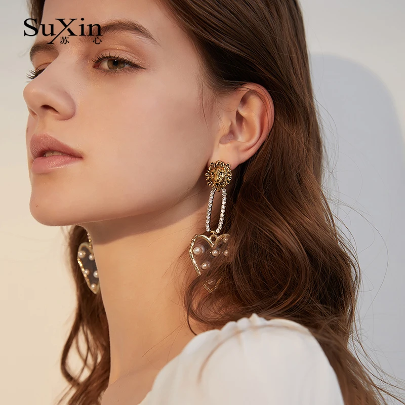 SuXin 2020 new fashion retro lion pearl earrings for women's simple love pendant jewelry gift | Украшения и аксессуары