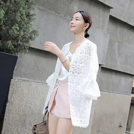 2020 летний кардиган для женщин Eugen тонкая куртка улицы белая кружевная