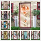 Настенные самоклеящиеся водонепроницаемые обои с цветами и дверью, домашний дизайн, плакат из ПВХ сделай сам, украшение комнаты, настенная наклейка, adesivi porta