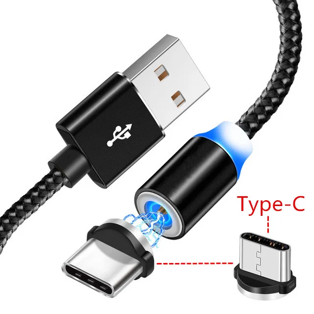 Only Black 1M Cable Магнитный USB QC 3,0 быстрое зарядное устройство huawei P30 Y9 Prime P Smart Z type C Магнитный провод зарядки для samsung Galaxy S9 A70 A40 M30S - Тип штекера: Only Black 1M Cable