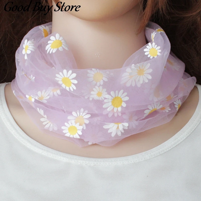 

Summer Daisy Flower Chiffon Neck Collar Scarf Women Sunscreen Mini Rings Floral Scarves Fashion Elegant Female Daisies Collars