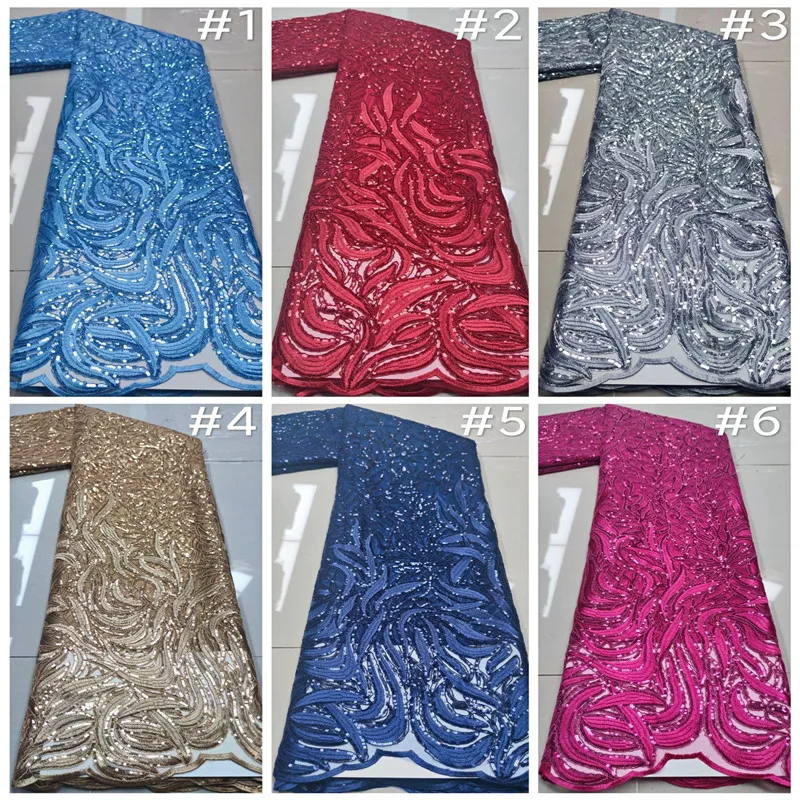 

white Newest Nigerian Net Sequins Organza Lace Fabric 2021 gold High Quality African French Tulle Lace Fabrics For Party Dress