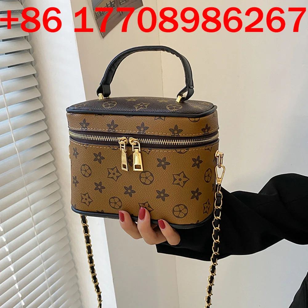 

New Fashion Retro Makeup Box Children's Bag Old Flower Bucket Bag Handbag Chain One Shoulder Messenger Bag Lunch Box Bag