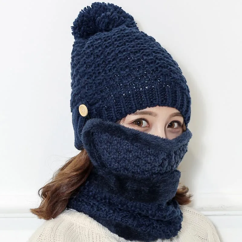 Популярный комплект из 3 предметов/Балаклава с большими помпонами шерстяная