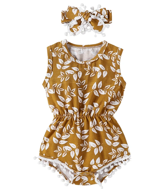 2 шт. Детский комбинезон с круглым вырезом без рукавов принтом