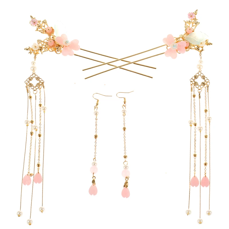 

Full Set Hanfu Cosplay Hair Comb Female Hair Accessories Tassel step shake Hairpin Kanzashi Simple Chinese Style Hair Ornaments