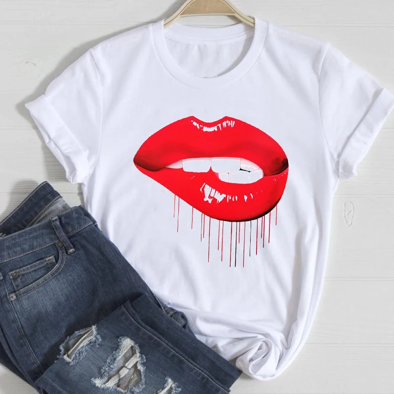 

T-shirts Women Lip Leopard Love Fashion 90s Trend 2021 Spring Summer Clothes Graphic Tshirt Top Lady Print Female Tee T-Shirt