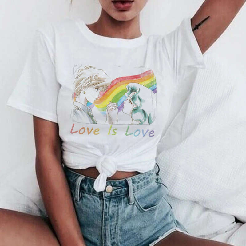 Женская одежда повседневная Летняя Радужная футболка с изображением лесбиянок