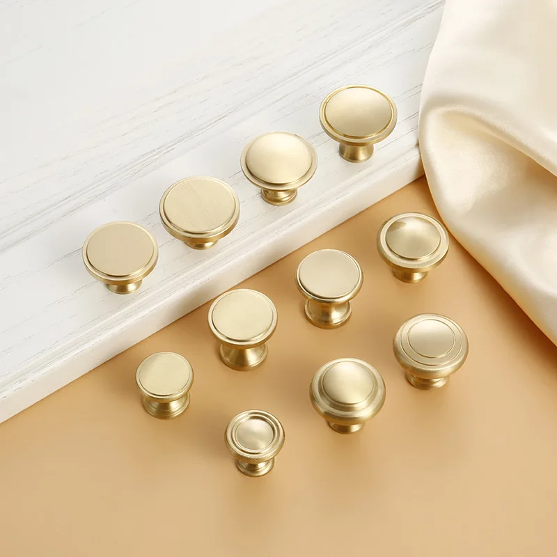

Factory wholesale gold simple pure copper cabinet drawer handle brass wardrobe door custom round furniture