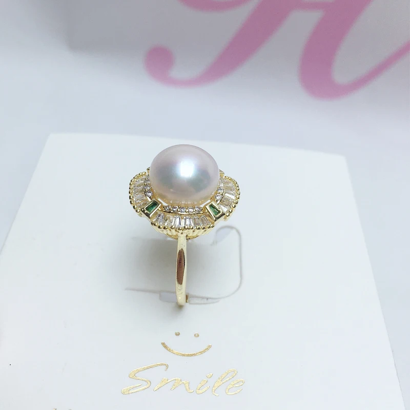ЖБОРУИНИ Кольцо с круглой жемчужиной, инкрустированное бриллиантами и покрытое золотом 14К, изысканное, элегантное, с изумрудно-зеленым цирконом, натуральные украшения для женщин, подарок.