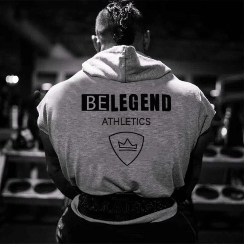 

2021 Spring And Autumn New Muscle Men's Fitness Sports Hooded Vest Slim Running Training Loose Large Size Sleeveless Hoodie