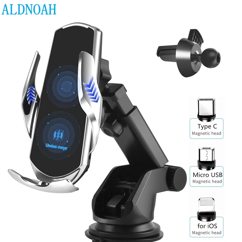 automatic clamping 15w qi car wireless charger for iphone 13 12 11 xs xr x 8 samsung s20 s21 magnetic usb charging phone holder free global shipping
