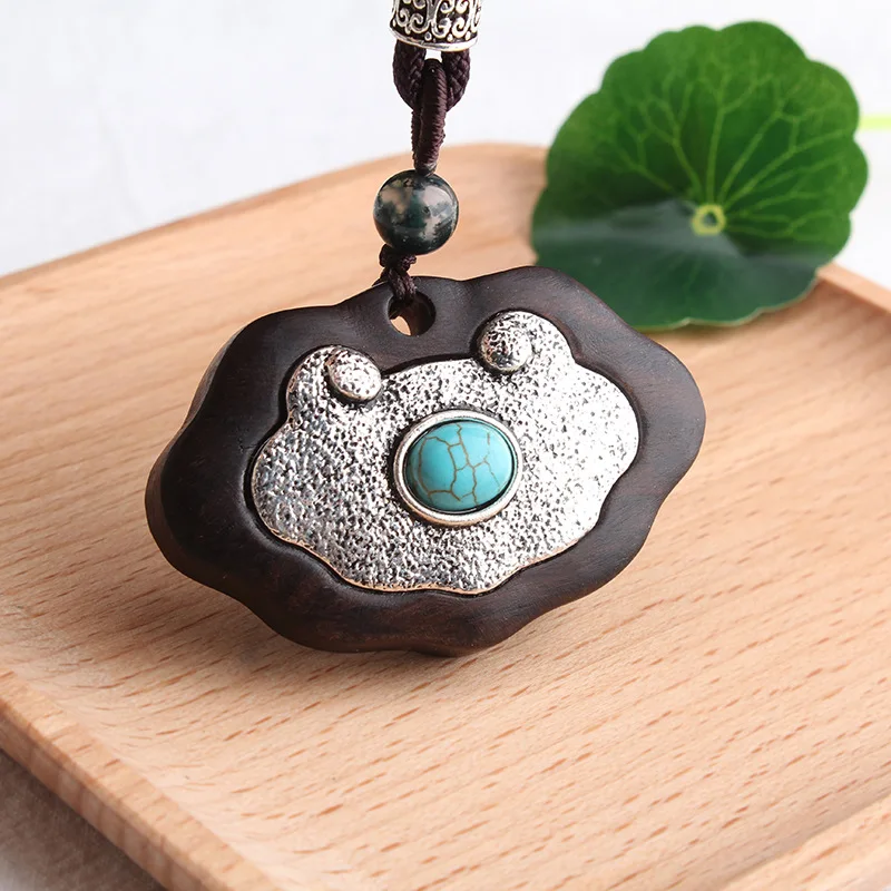 Retro Ethnic Ebony Pendant Long Necklaces for Women Lotus Natural Stone Peacock Abacus Carp Peony Fish Tulip Sweater Chain Gifts | Украшения