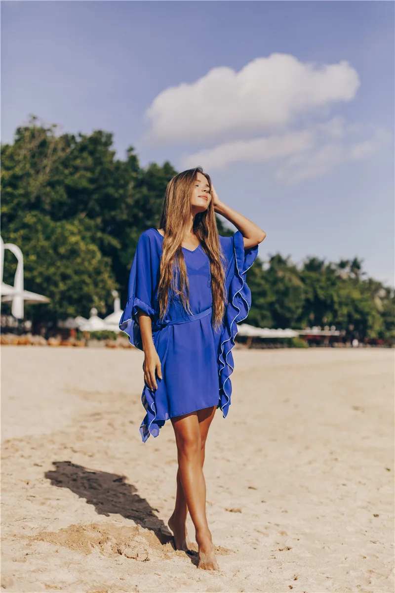 Шифоновая накидка на бикини с оборками женское пляжное платье для пляжа женская