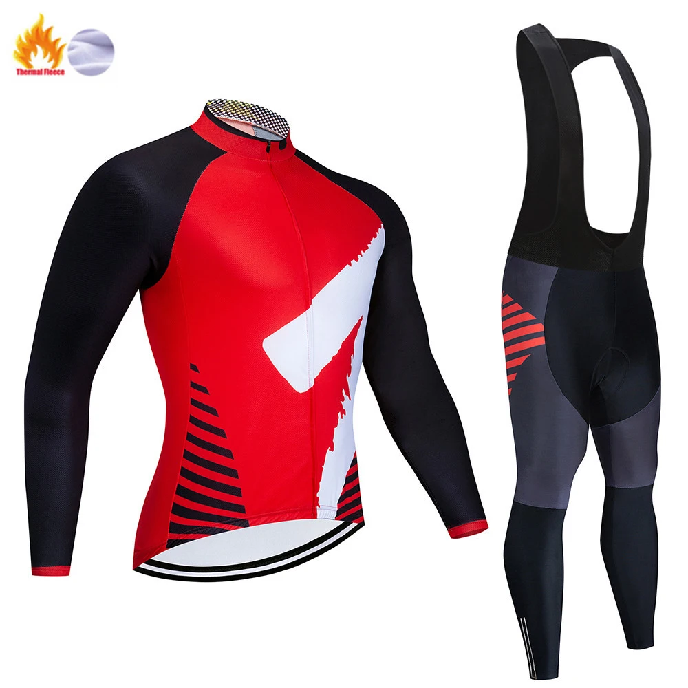 

Winter Cycling Jersey Suit Thermal Fleece Long Sleeve Bicycle Sportwear Road Bicycle Clothing Outdoor Cycling Set
