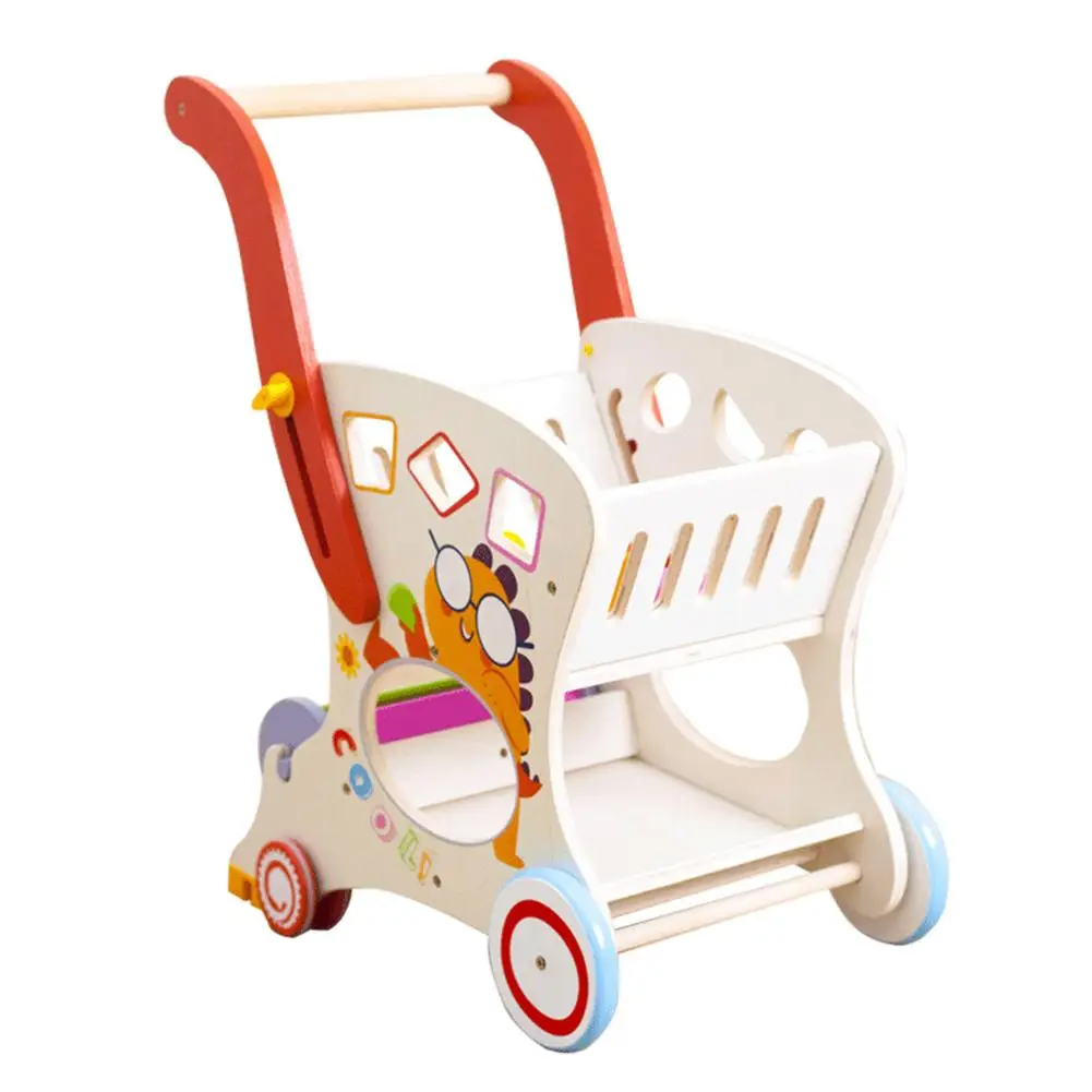 Andador de madera resistente con ruedas para bebé, carrito de compras, juguete para aprender a empujar, de 1 a 3 años, Wa