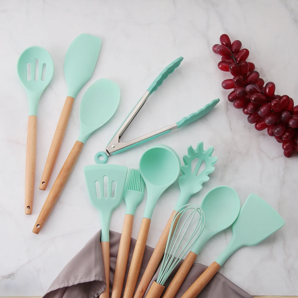 Силиконовая антипригарная кухонная утварь 1 шт. деревянная ручка столовая посуда