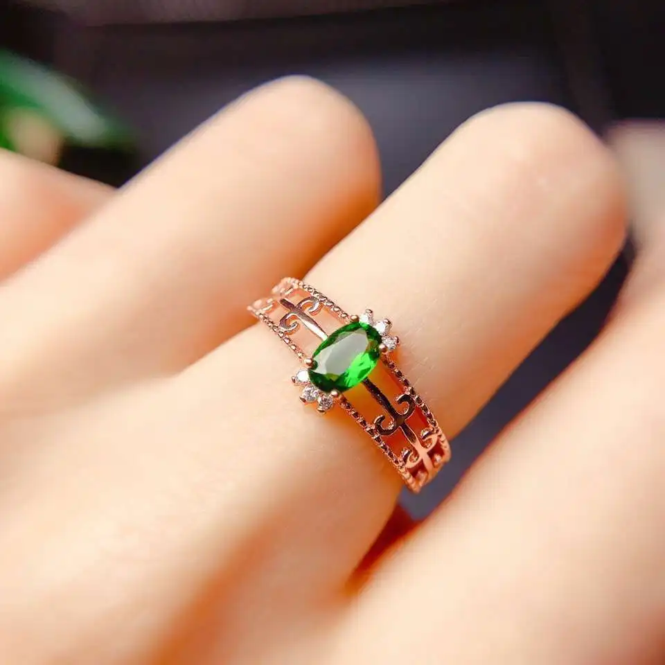 

fashion green diopside gemstone ring for girl 925 silver jewelry birthday party anniversary gift natural gem bright green color