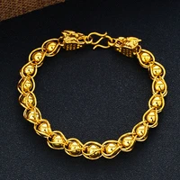 solid 24k gold beads bracelet for men unisex wristband gold lantern shape dragon head good luck women charms bracelet 20 5cm