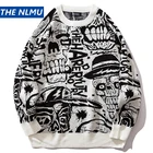 Свитер мужской, с принтом черепа, о-образным вырезом, длинным рукавом, в стиле хип-хоп, свободный, осень 2019