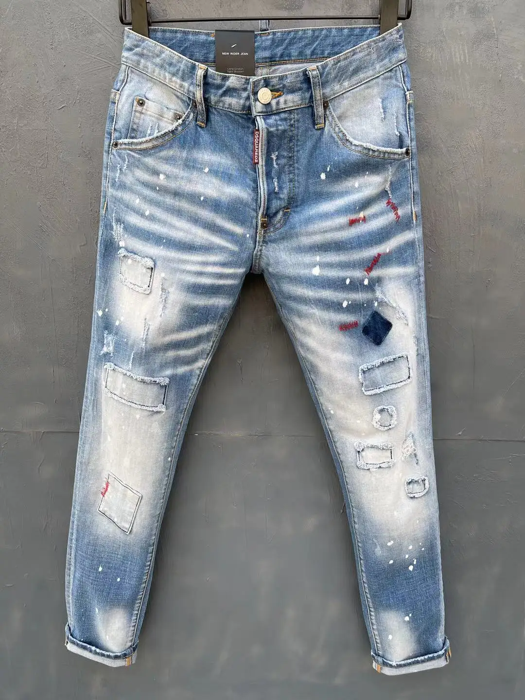 Новинка, светлые потертые мужские/женские джинсы DSQUARED2, модные микро-эластичные тонкие джинсы 057