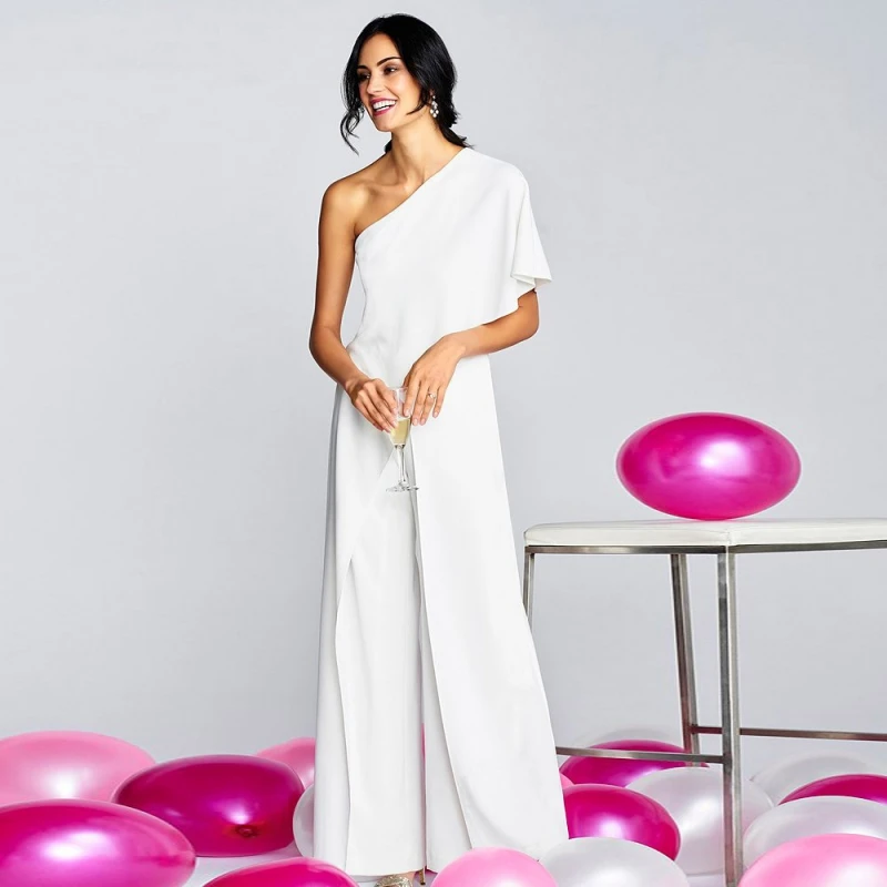 

Women Fashion One Shoulder Slash Neck High Waist Casual Lady Wide Leg Asymmetric Split Jump suits Pants