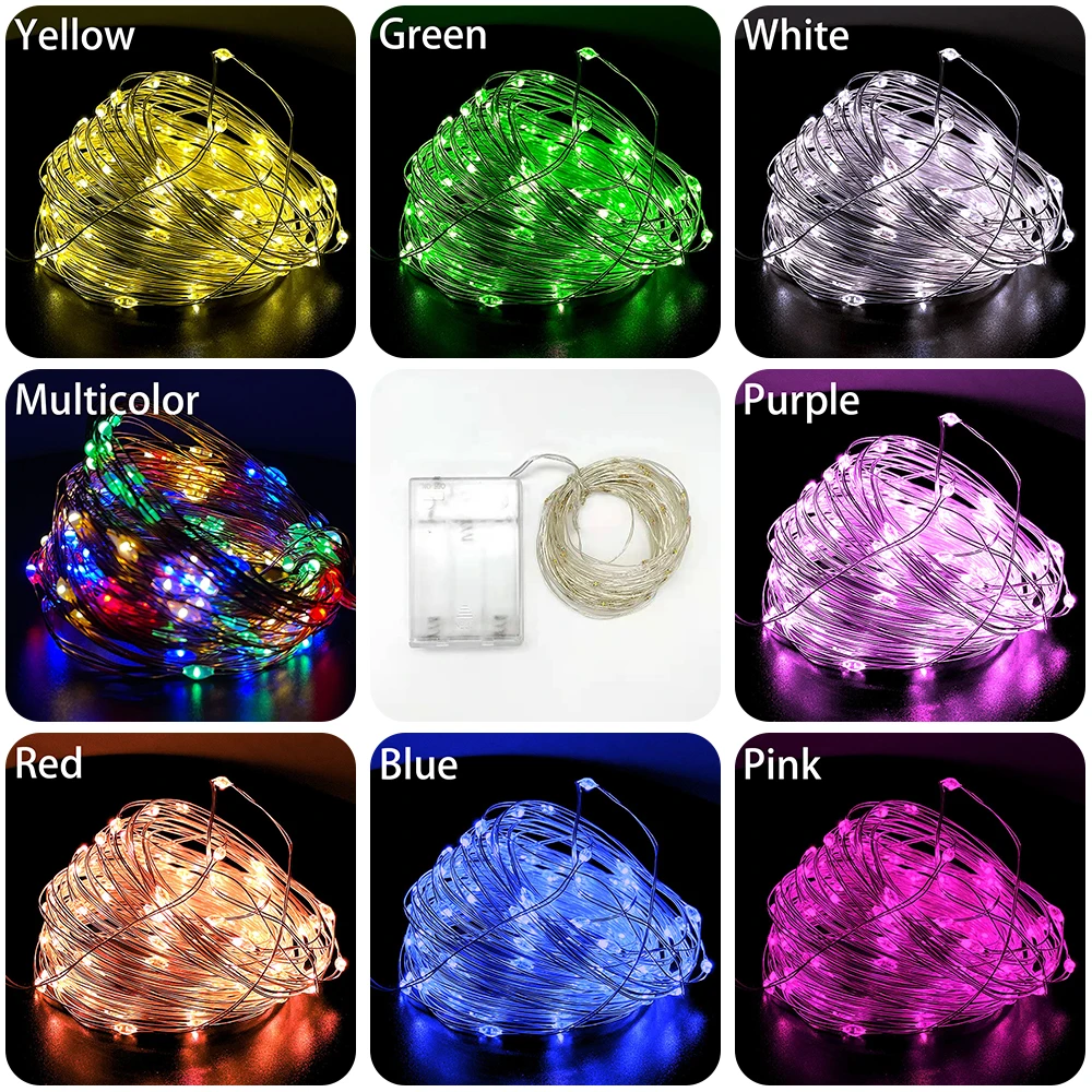 

2M 5M 20M 200 LEDS Starry String Battery Lights Fairy Micro LED Transparent Copper Wire for Party Christmas Wedding 9 Colors