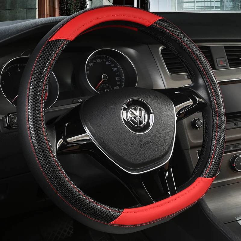 

D Shape Leather Car Steering Wheel Cover Four Seasons Steering Wheel Hubs for VW GOLF 7 8 2015 POLO JATTA Interior Accessories