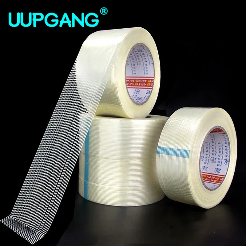 25m/50m Strong Glass Fiber Tape Transparent Striped Single Side No Trace Adhesive Tape Industrial Strapping Packaging Fixed Seal