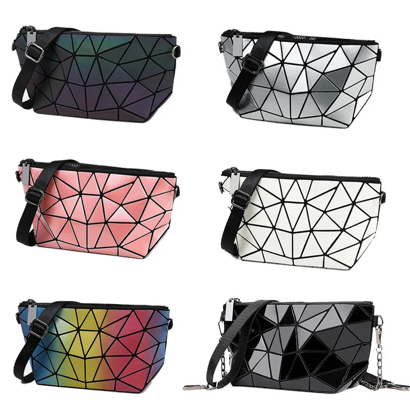 

Fashion Mini Patent Leather Women's Handbags Luminous Irregular Geometric Female Bag Lingge Purse Crossbody Bags Two Type Straps