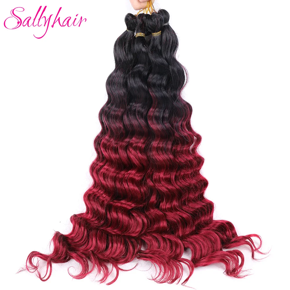 Sallyhair Deep Wave Curly Synthetic Braiding Crochet Braids Hair Natural Water Wave High Temperaure Colored Bulk Hair Extensions