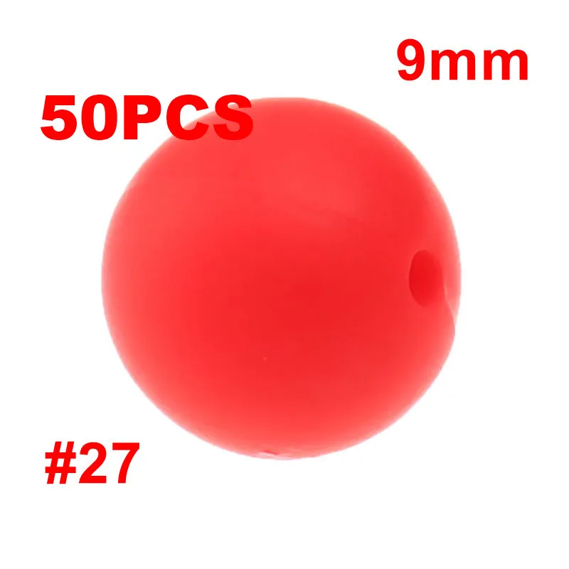 27 Strawberry Red QHBC 50 шт. Силиконовые Круглые Бусины 9 мм Жемчуг Bpa бесплатно жевательные Детские Прорезыватели ожерелье аксессуары цепочка для соски DIY Уход игрушка Kralen - Цвет: 27 Strawberry Red