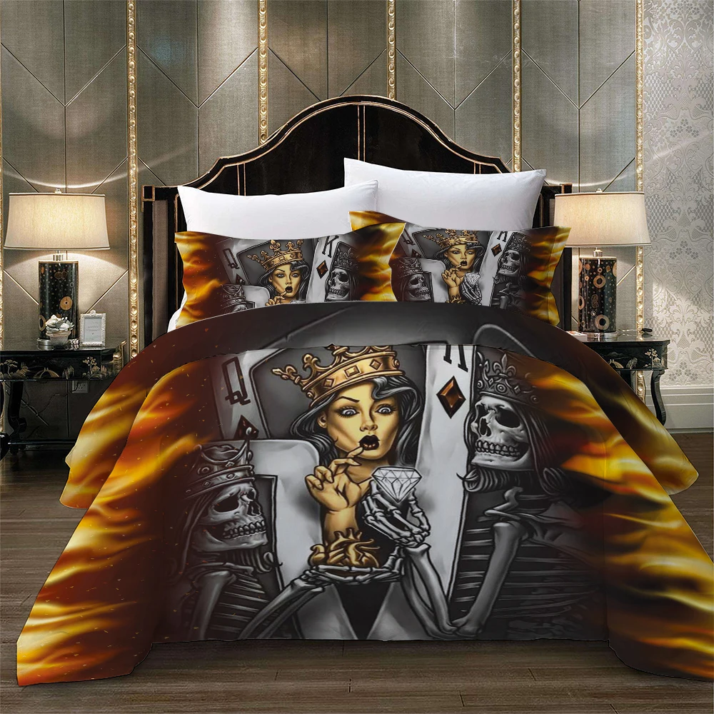 

Playing Card Joker Skeleton 3D Print Comforter Bedding Set Queen Twin Single Size Duvet Cover Set Pillowcase Home Textile Luxury