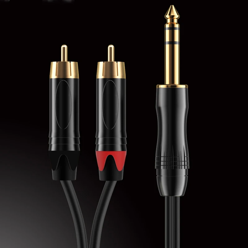 WinAqum-Cable de Audio TRS chapado en oro, 6,35mm, 1/4 pulgadas, a doble RCA, adaptador de enchufe 2RCA, Cable de vídeo S21, 0,5 M-30M