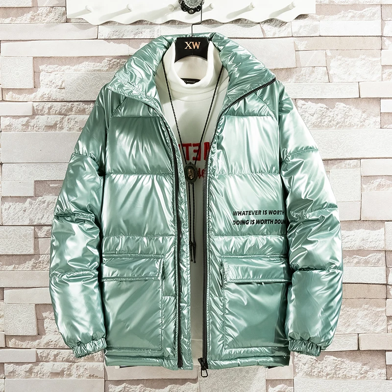 New Winter Men Jacket lapel Fashion Glossy Cotton Thermal Thick Warm Parkas Male Casual Outwear Windbreaker Clothing
