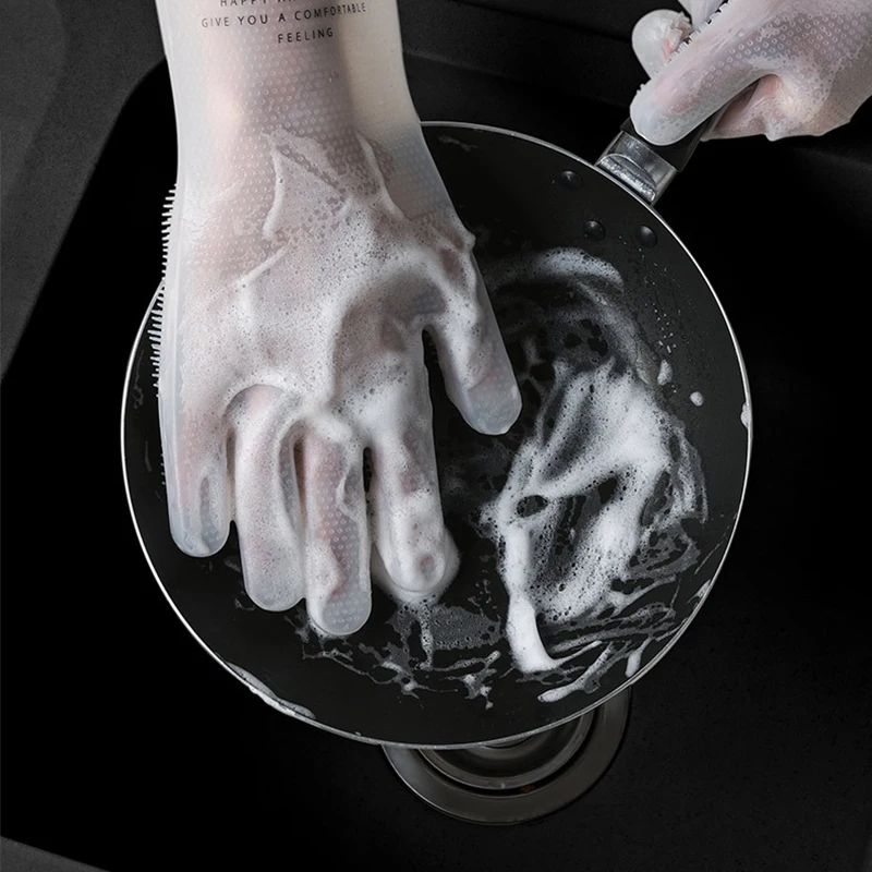 

1 Pair Dish Washing Cleaning Gloves Magic Silicone Rubber Dish Washing Glove for Household Scrubber Kitchen Clean Tool Scrub