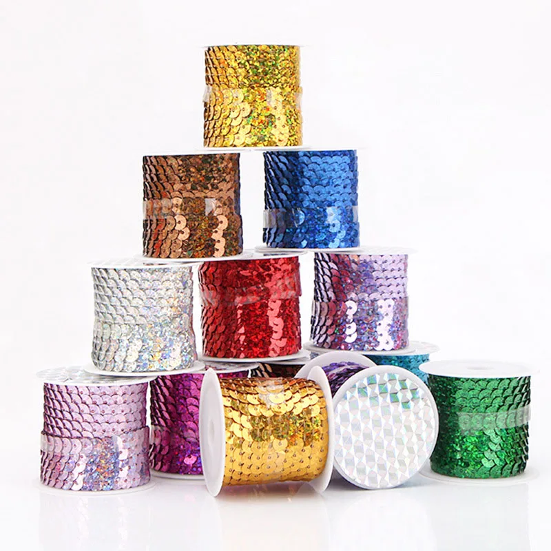 

IBOWS 4.5m/roll Diameter Round Flat Paillettes Sequins Trim Spool String For DIY Crafts Decorative Cloth Sewing Accessories