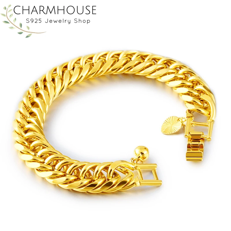 Браслет-цепочка из чистого золота для мужчин и женщин свадебное Ювелирное