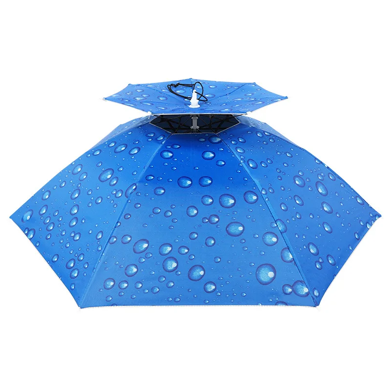 

Two-Fold Double-Layer Windproof Umbrella Cap Head-Wearing Umbrella Large Folding Bamboo Hat Fishing Umbrella Cap Sunshade