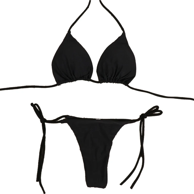 

Women's swimsuit 2021 New ins bikini solid color swimsuit bandage sexy polyester fabric bra three-point swimsuit