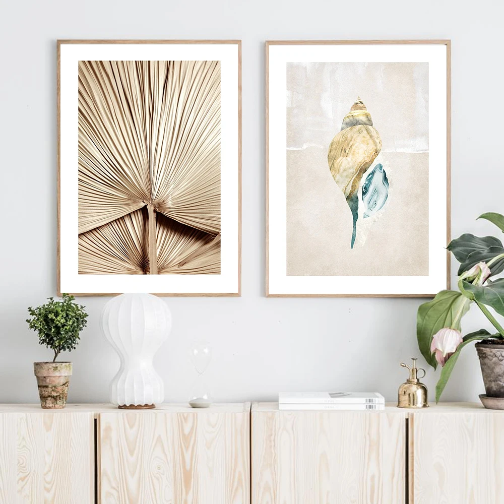 

Nordic Simple Style Conch Posters Wall Art Canvas Painting Wall Wooden fan Pictures for Living Room Study Room Modern Home Decor