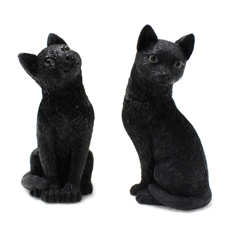 

50LB 6Pcs Miniature Resin Black Cat Figurine with Glow in The Dark Luminous Eyes Garden Stake Statues Yard Halloween Decor
