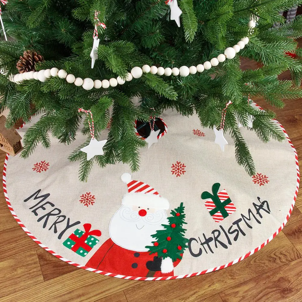 

Юбка для рождественской елки 108 см, украшение с Санта-Клаусом, снеговиком, льняной вышивкой, украшения на дне рождественской елки, новый год ...