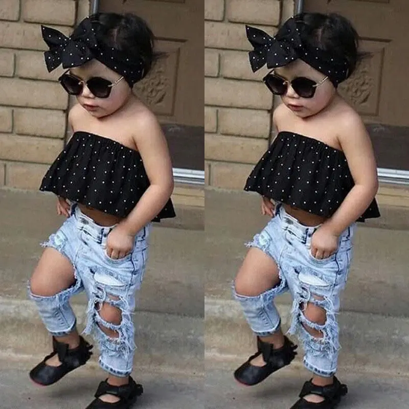PUDCOCO/Модная черная блузка для маленьких девочек топ с дырками повседневные
